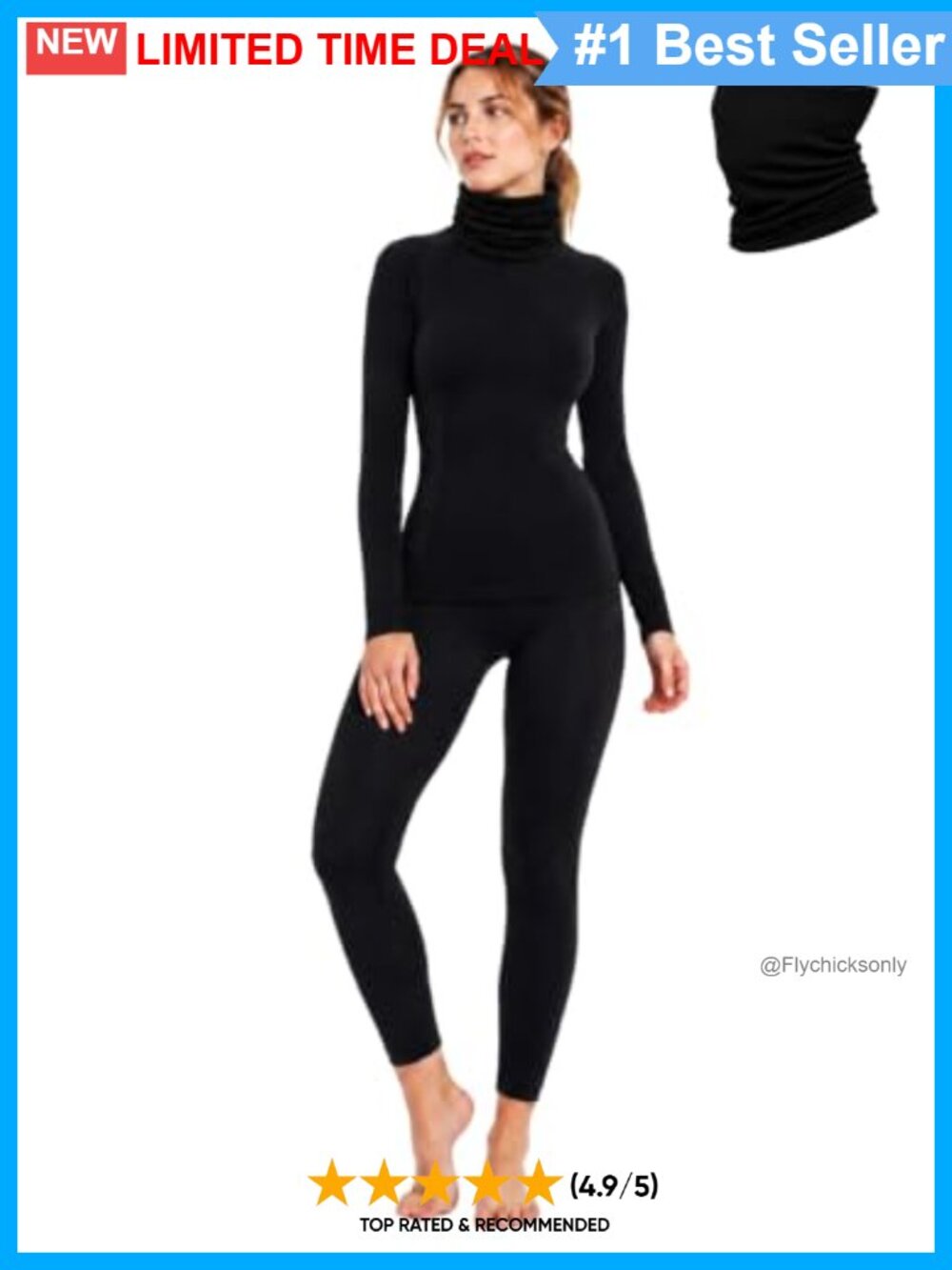 100% Merino Wool Base Layer Set Women with Neck Gaiter